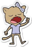 sticker of a cartoon yawning cat vector