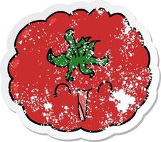 distressed sticker of a cartoon happy tomato vector