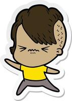 sticker of a cartoon annoyed hipster girl vector