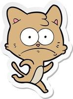 sticker of a cartoon nervous cat vector