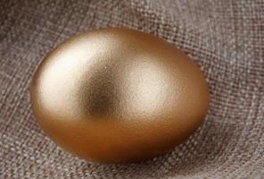 A golden egg on a fabric background. photo