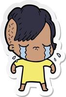 sticker of a cartoon crying girl vector