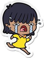 sticker of a cartoon girl crying vector