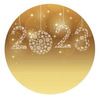 The Year 2023 Christmas Ball Symbol On A Gold Round Background. Vector Illustration.