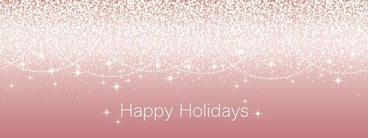 Abstract Pink Vector Happy Holidays Seamless Background With Bright Glittering Particles And Text Space.