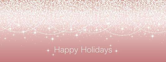 Abstract Pink Vector Happy Holidays Seamless Background With Bright Glittering Particles And Text Space.