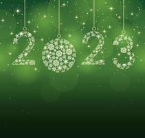 The Year 2023 Christmas Ball Symbol On A Green Square Background. Vector Illustration.