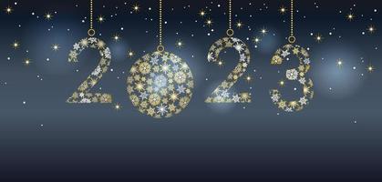 The Year 2023 Christmas Ball Symbol On A Dark Blue Background. Vector Illustration.