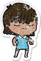 distressed sticker of a cartoon woman vector