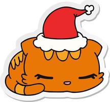 christmas sticker cartoon of kawaii cat vector