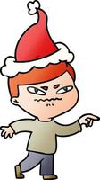 gradient cartoon of a angry man pointing wearing santa hat vector