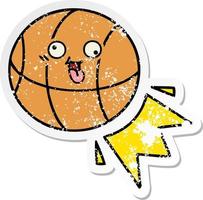 pegatina angustiada de un lindo baloncesto de dibujos animados vector