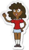 sticker of a cartoon worried woman waving vector