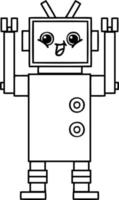 line drawing cartoon happy robot vector