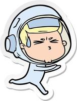 sticker of a cartoon stressed astronaut vector