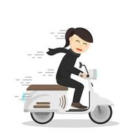 secretaria de mujer de negocios montando un carácter de diseño de arrastre de scooter sobre fondo blanco vector