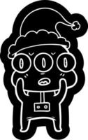 cartoon icon of a three eyed alien wearing santa hat vector