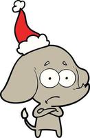 line drawing of a unsure elephant wearing santa hat vector