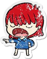 distressed sticker of a cartoon woman talking loudly vector