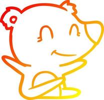 warm gradient line drawing smiling bear cartoon vector