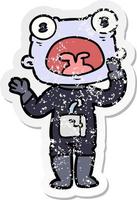 distressed sticker of a cartoon weird alien communicating vector