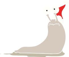 flat color illustration of a slug wearing santa hat vector