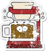 distressed sticker of a steaming hot coffee pot vector