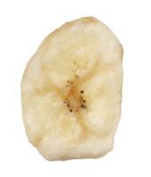 Banana chips. A slice of banana chips is isolated on a white background. Full clipping path. photo