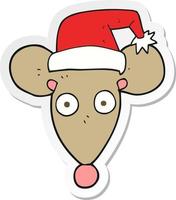 sticker of a cartoon mouse in christmas hat vector