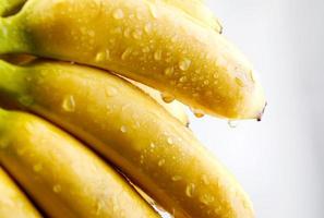gotas de agua sobre una cáscara de plátano. deliciosos plátanos maduros. foto