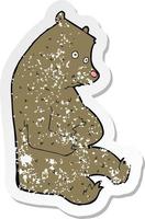 retro distressed sticker of a cartoon happy bear vector