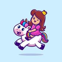linda princesa con ilustración de icono de vector de dibujos animados de unicornio. gente animal icono concepto aislado premium vector. estilo de dibujos animados plana