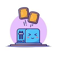 linda ilustración de icono de vector de dibujos animados de tostadora feliz. concepto de icono de tecnología alimentaria aislado vector premium. estilo de dibujos animados plana
