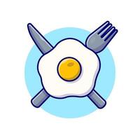 Egg Fried With Fork And Knife Cartoon Vector Icon  Illustration. Food Object Icon Concept Isolated Premium  Vector. Flat Cartoon Style