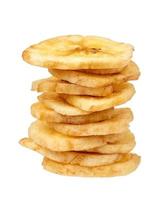 A stack of banana chips is insulated on a white background. Full clipping path. photo