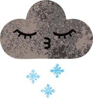 retro illustration style cartoon storm snow cloud vector