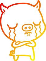 warm gradient line drawing cartoon pig crying vector
