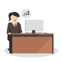 la secretaria de la mujer de negocios se siente somnolienta para trabajar horas extras con el personaje de diseño en el fondo blanco vector