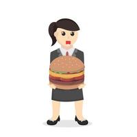 secretaria de mujer de negocios que lleva un gran carácter de diseño de almuerzo sobre fondo blanco vector