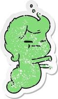 distressed sticker cartoon of kawaii scary ghost vector