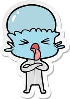 sticker of a disgusted cartoon alien vector