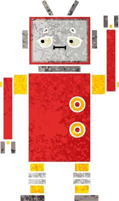 retro illustration style cartoon robot