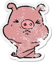 distressed sticker of a cartoon angry pig vector