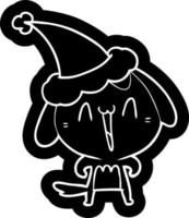 cute cartoon icon of a dog wearing santa hat vector