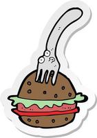 sticker of a cartoon fork and burger vector