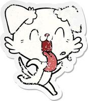 distressed sticker of a cartoon panting dog running vector