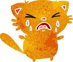 dibujos animados retro de lindo gato llorando kawaii vector