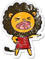 distressed sticker of a cartoon angry lion in dress vector