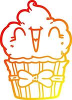 warm gradient line drawing happy cartoon cupcake vector