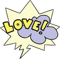 cartoon word love and speech bubble vector